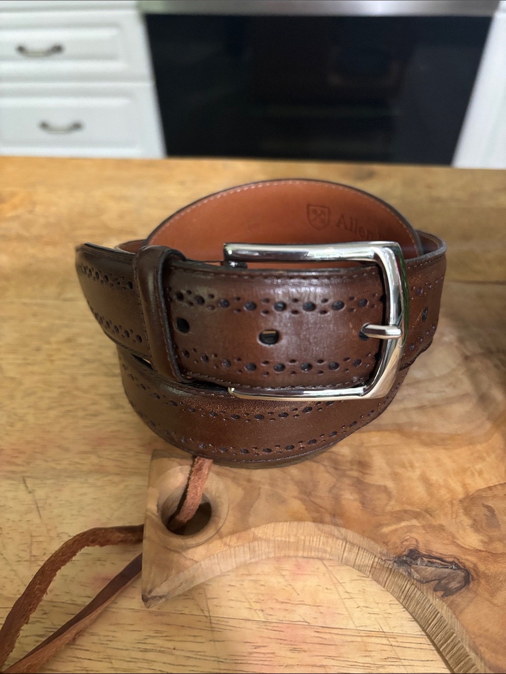 Allen Edmonds Men's Brown Leather Perforated Belt - Classic Dress Style